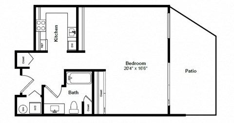 Floor plan for studio, 1 bath, 555 sqft